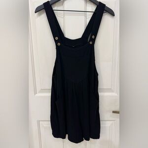 Black Overall Romper with Button Straps and Pockets